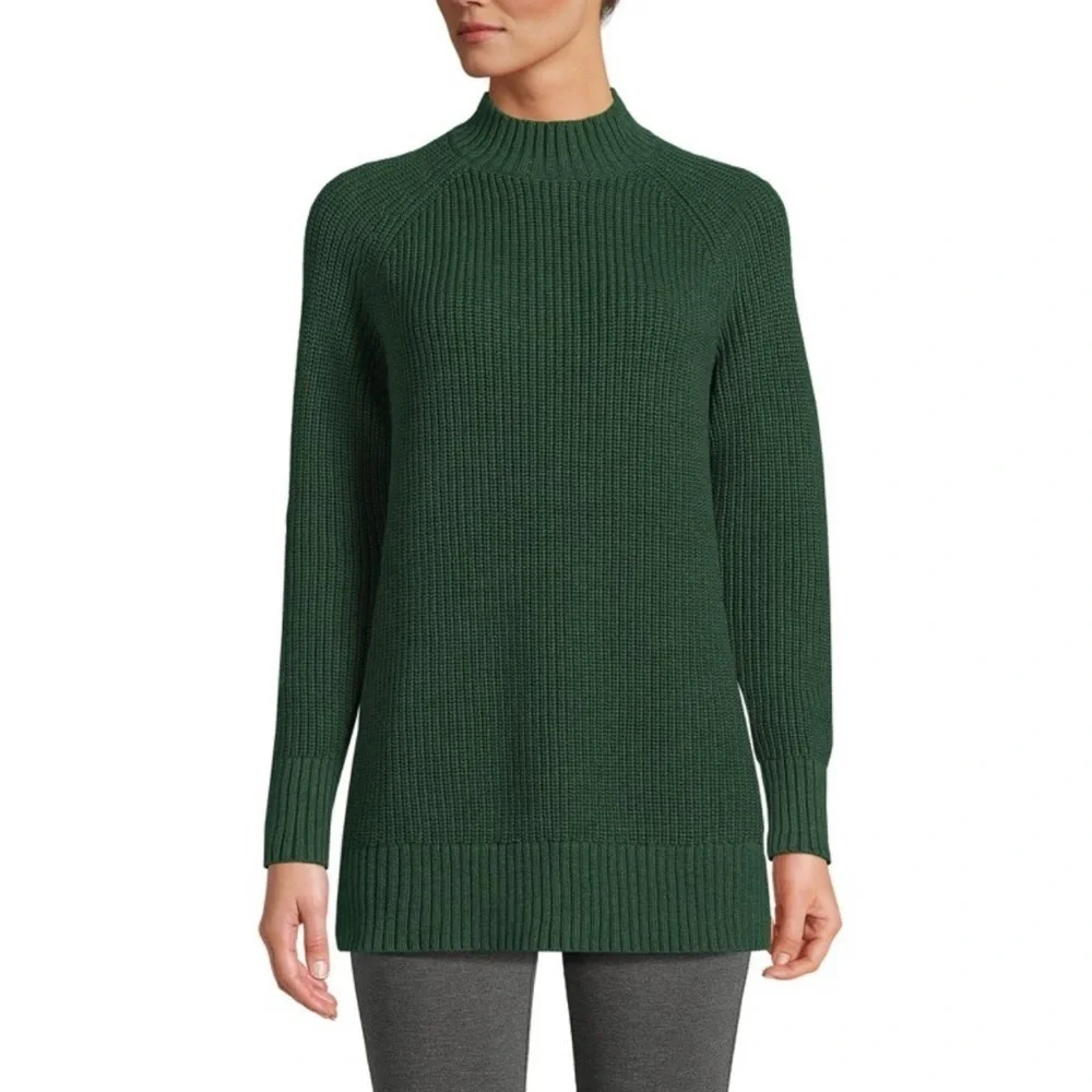 NWT LANDS’ END Drifter Mock Turtleneck 100% Cotton Hunter Green Sweater M